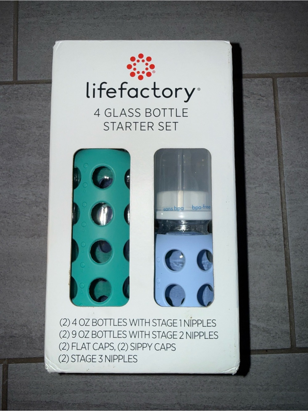 lifeFactory 4 Glass Bottle Starter Set - Teal & Light Blue